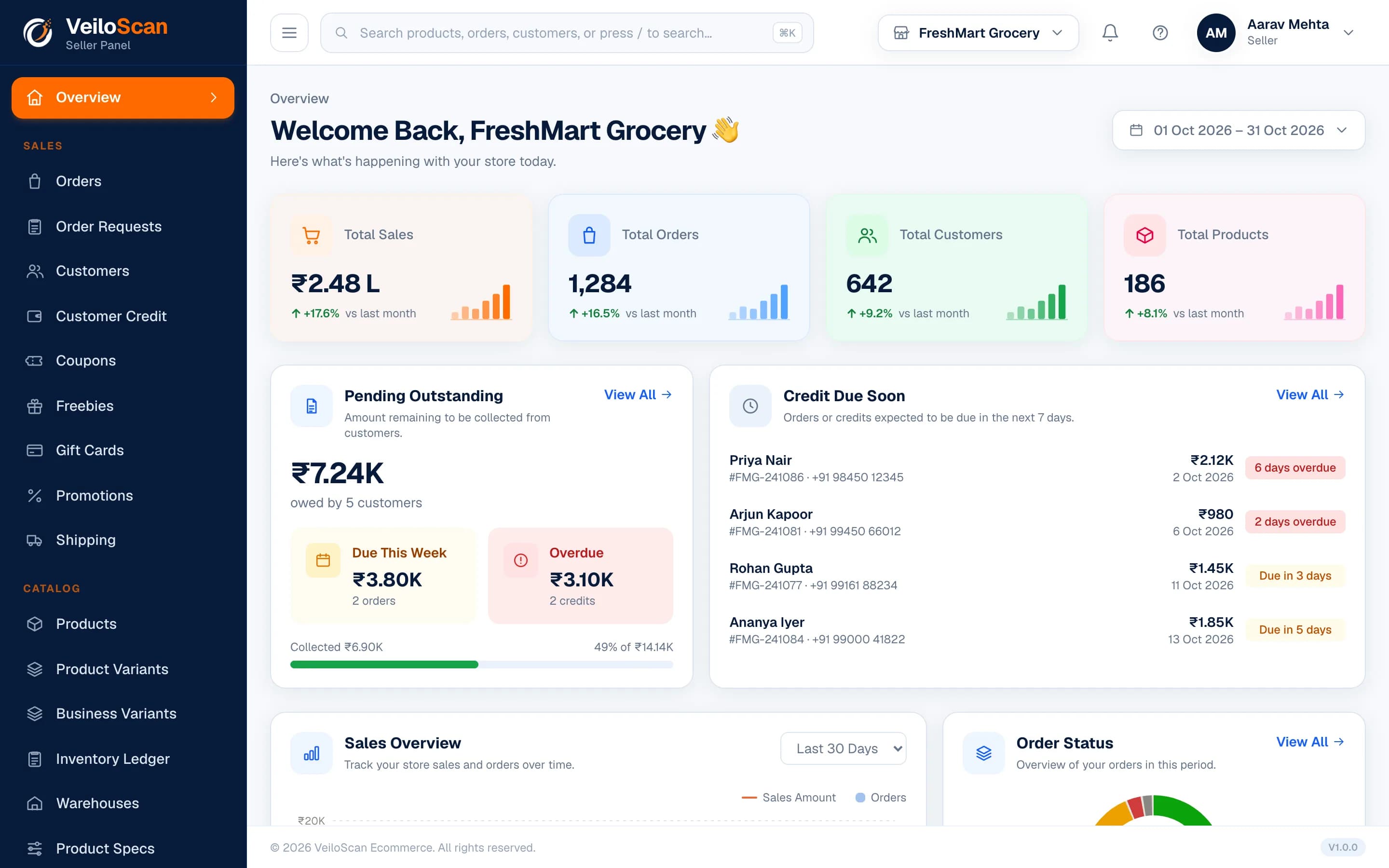 Business Dashboard: VeiloScan Seller Panel screenshot
