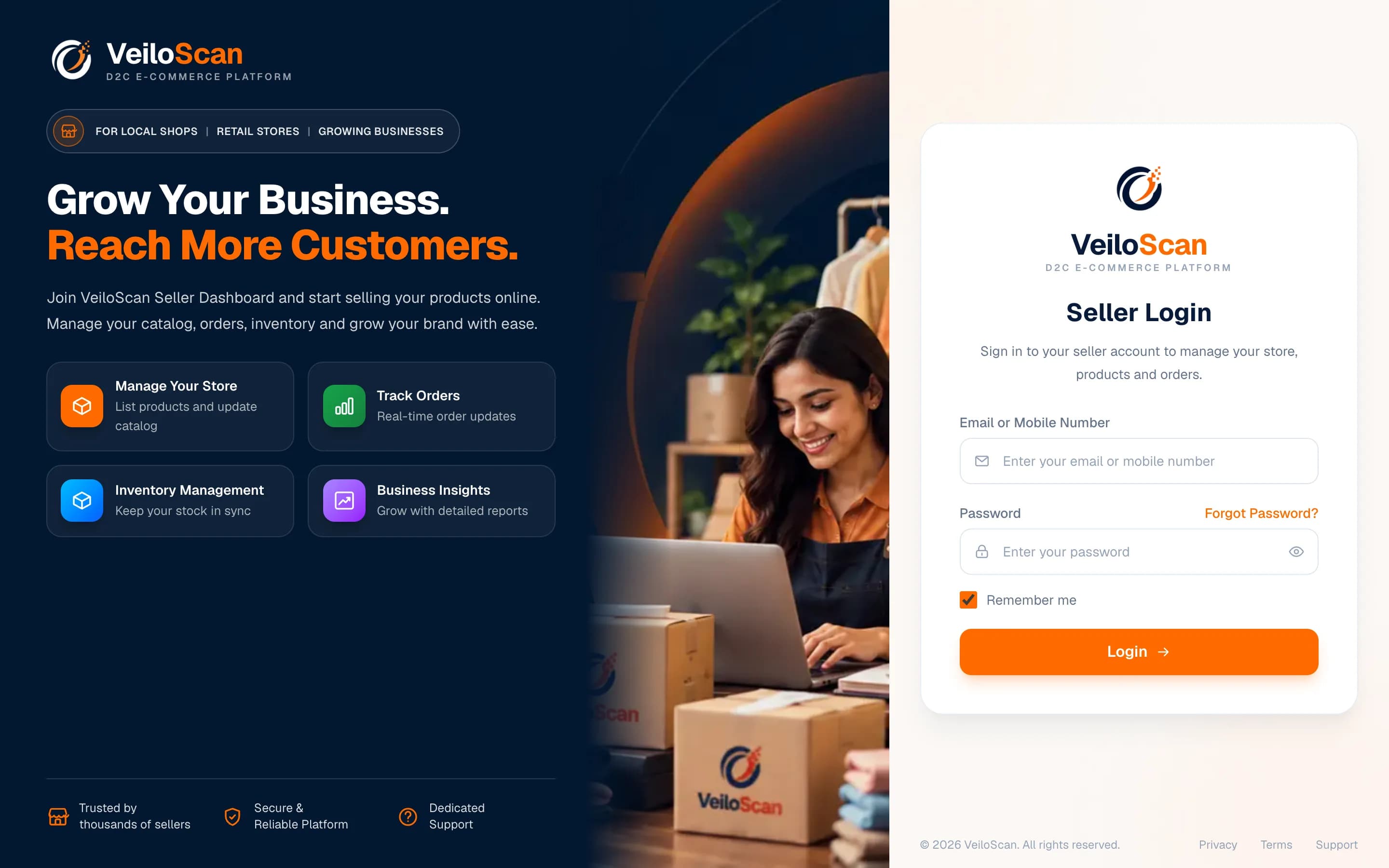 Seller Login: VeiloScan Seller Panel screenshot