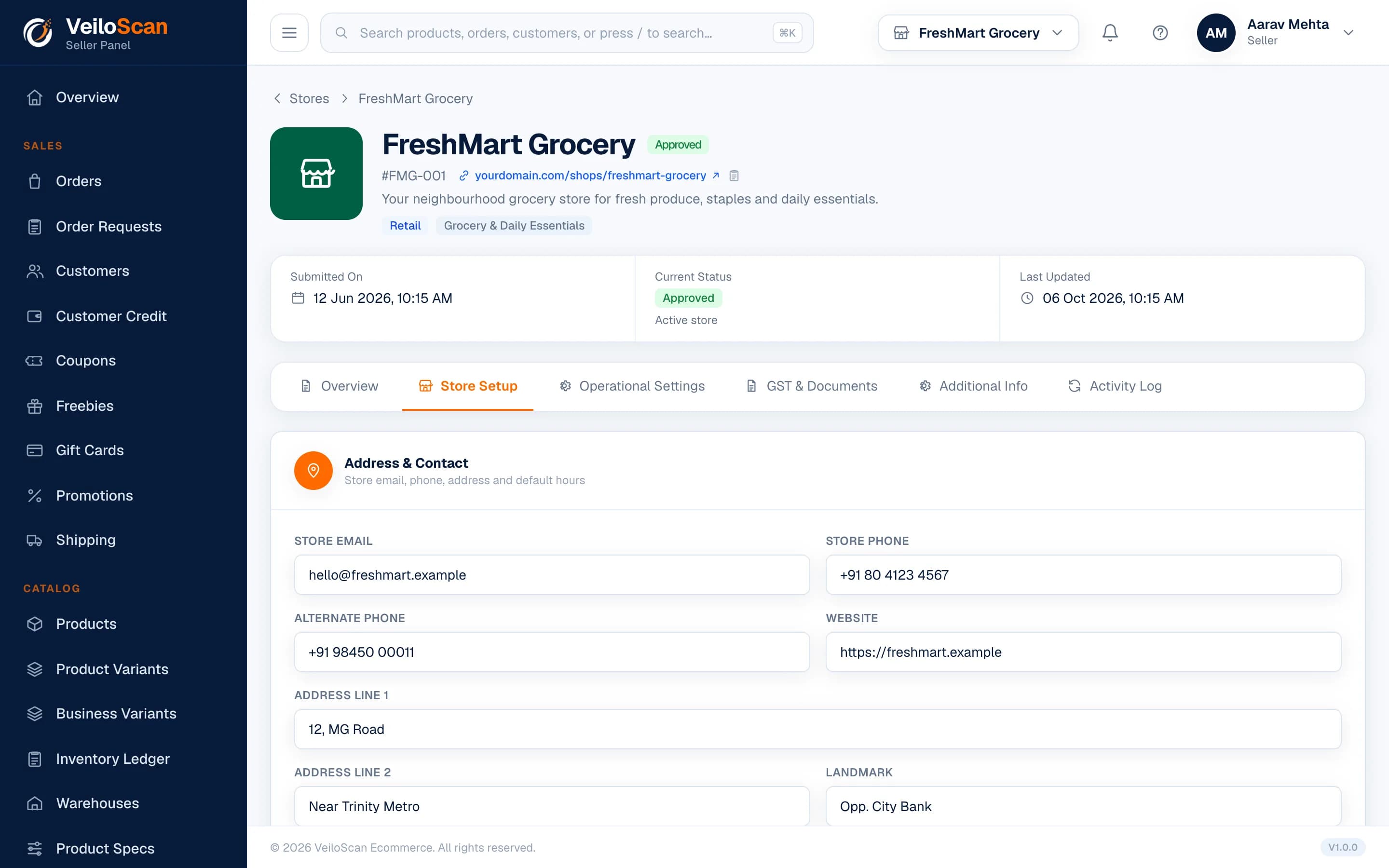 Store Setup: VeiloScan Seller Panel screenshot