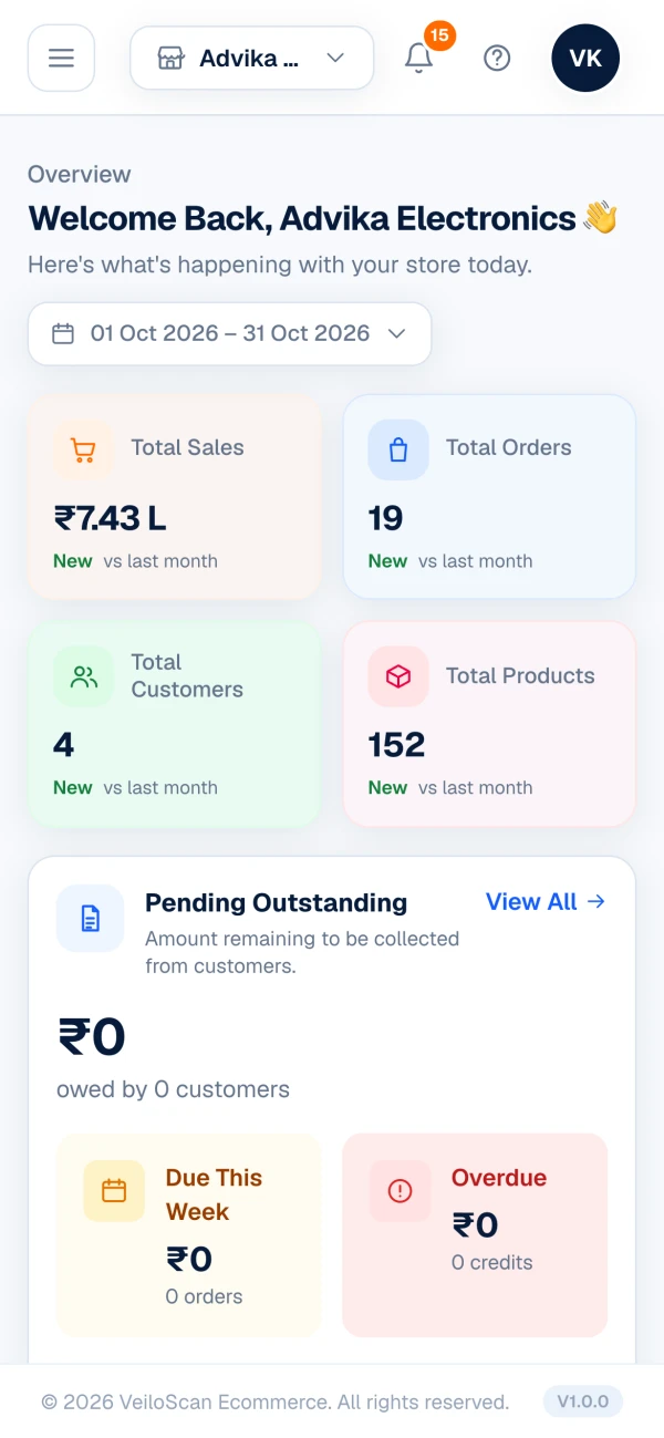 The seller panel on a phone